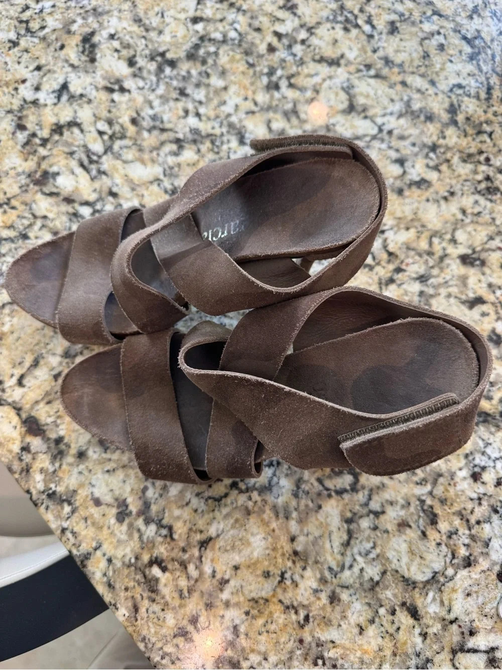 Pedro Garcia Taupe Suede Criss Cross Platform Sandals Heels Sz 36.5